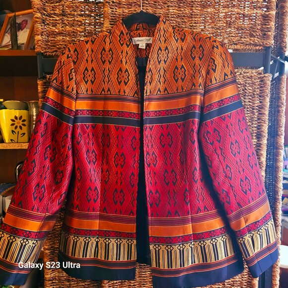 Coldwater Creek Size 8 Metallic Copper Moroccan Tribal Jacquard Jacket Blazer - Picture 1 of 11